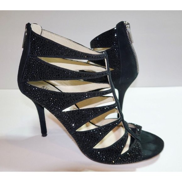 Michael Kors Shoes - Michael Kors Mavis Open Toe Suede Stilettos Black with Crystals size 7.5